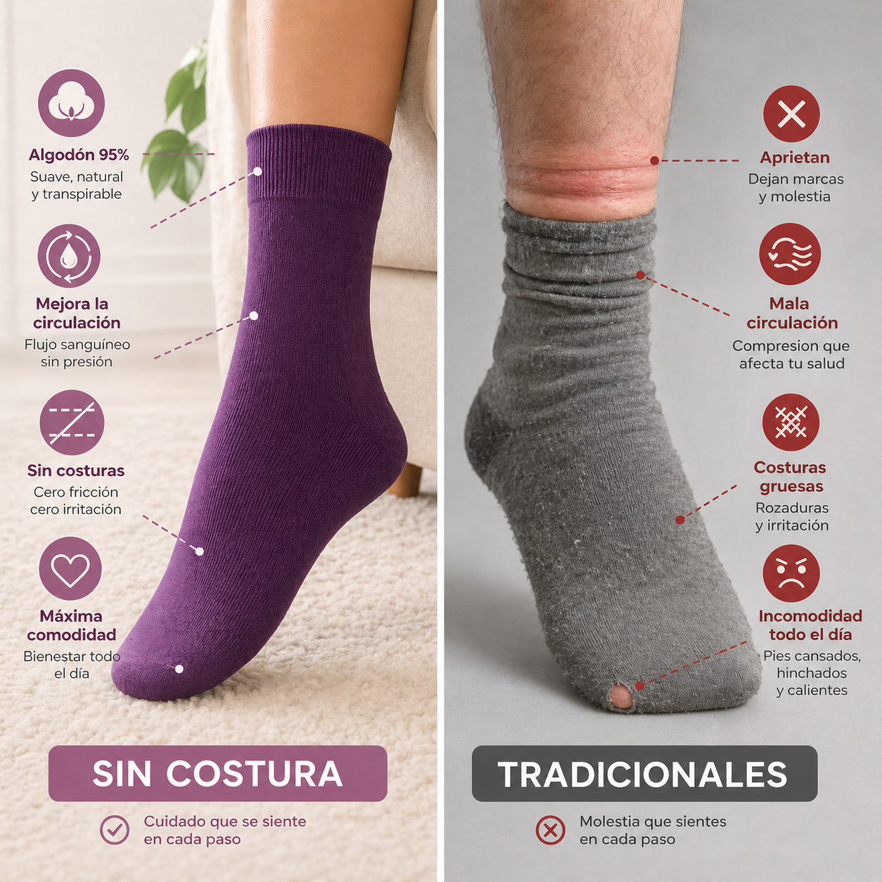 Medias Premium Confort Total™ – Pack x12 Sin Costura y Sin Presión